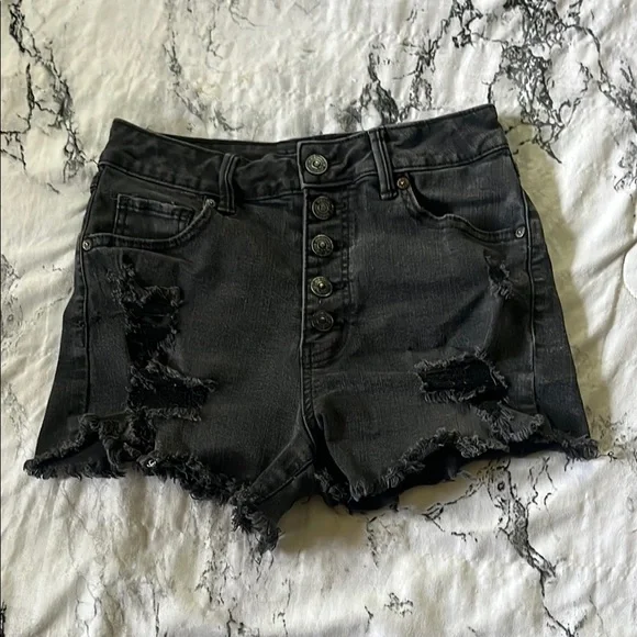 Rewash Black Distressed Jean Shorts High-Waisted - Picture 1 of 6